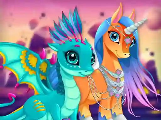 لعبة Cute Unicorns And Dragons Puzzle على الانترنت